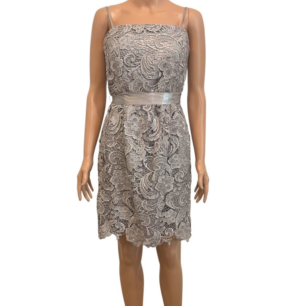Adrianna Papell 10 ribbon belted lace cocktail formal mini dress D4 3234
